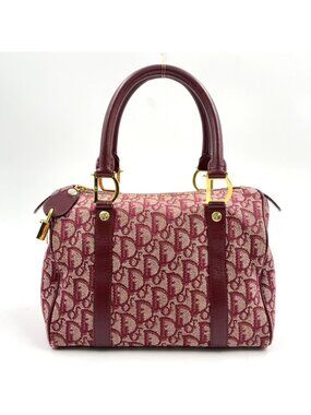 Dior Trotter Leather Canvas Bordeaux Handbag Gold